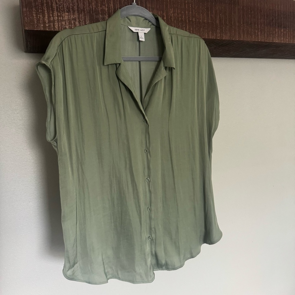 Olive Green Button-Up Blouse